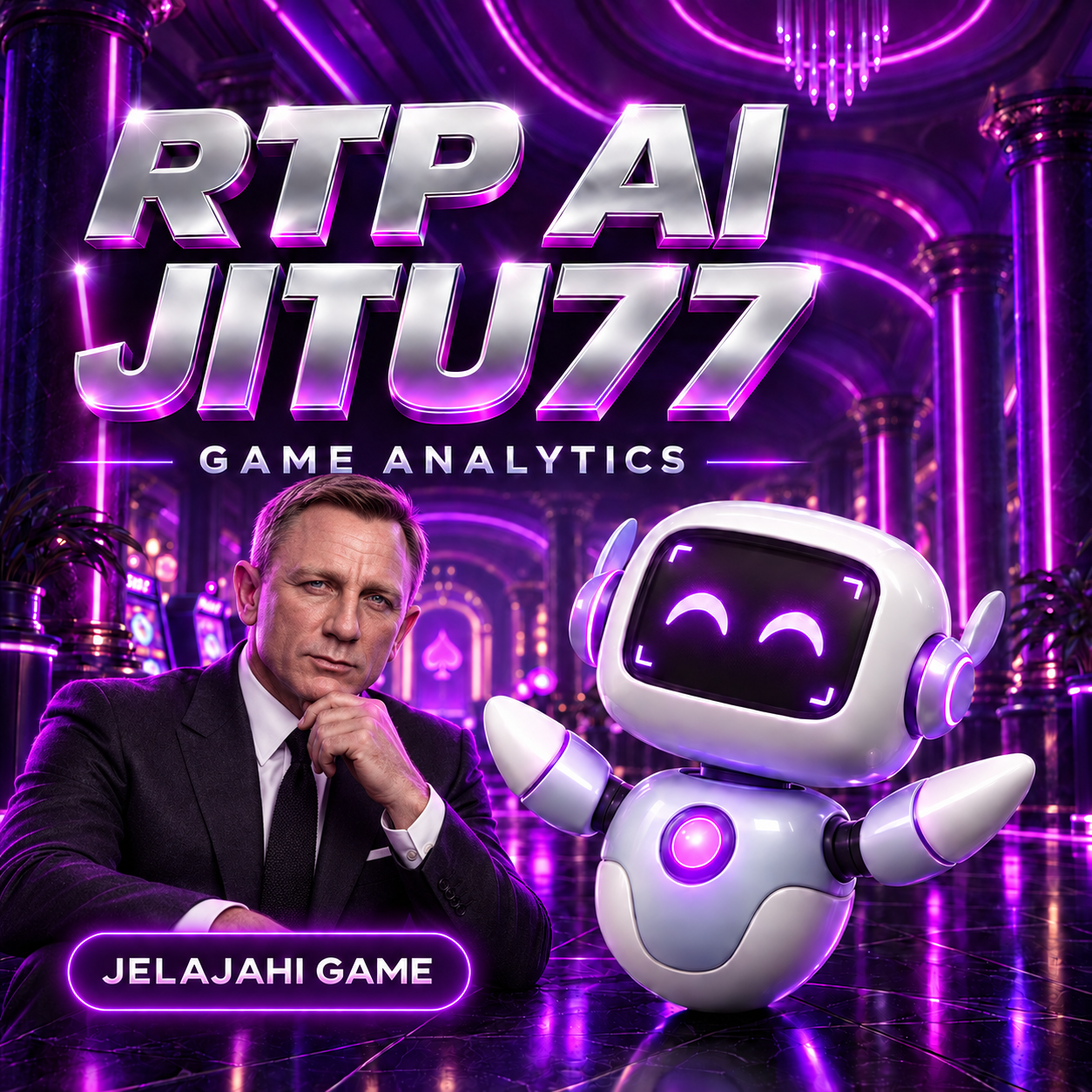 RTP AI JITU77 — Daniel Craig dan robot di ruang neon ungu